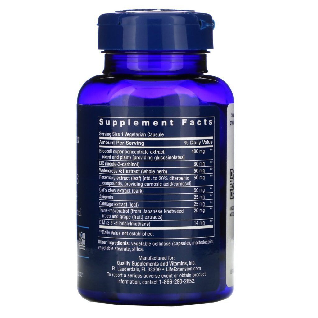 Life Extension, Triple Action Cruciferous Vegetable Extract with Resveratrol, 60 Cápsulas Vegetais - Imagem 2