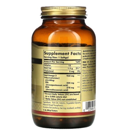 Solgar, Ômega-3, EPA e DHA, Força Tripla, 950 mg, 100 Cápsulas Softgel - Image 2