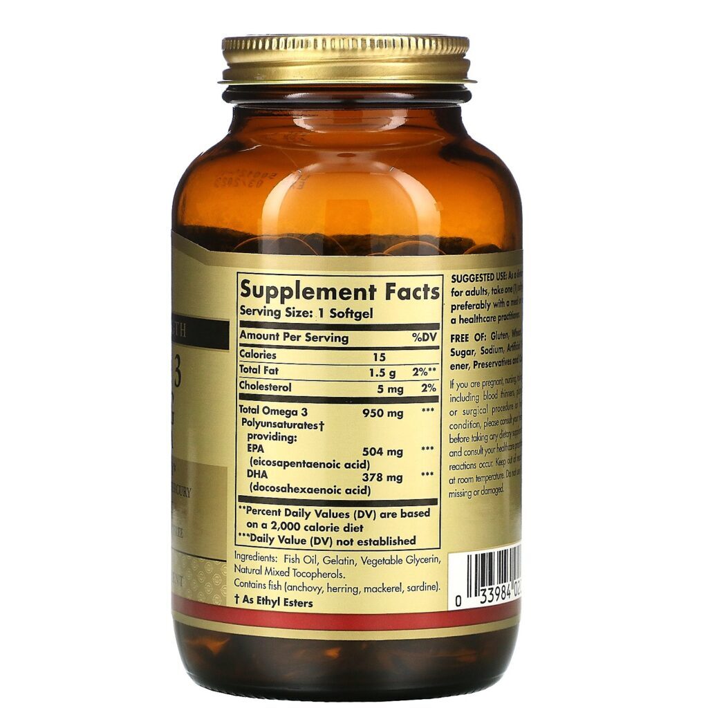 Solgar, Ômega-3, EPA e DHA, Força Tripla, 950 mg, 100 Cápsulas Softgel - Imagem 2