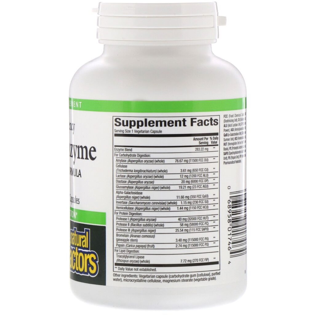 Natural Factors, Multienzimático, Alta Potência, Fórmula Vegetal, 120 Cápsulas Vegetais - Imagem 2
