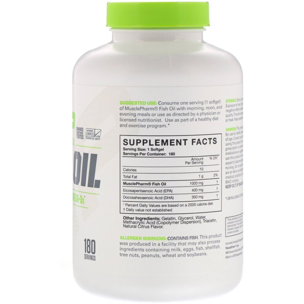 MusclePharm, Essentials, Óleo de Peixe, 180 Cápsulas Softgel - Imagem 2