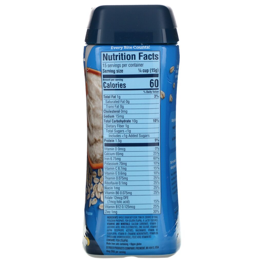 Gerber, DHA & Probiotic Oatmeal, Single Grain Cereal, 8 oz (227 g) - Imagem 2