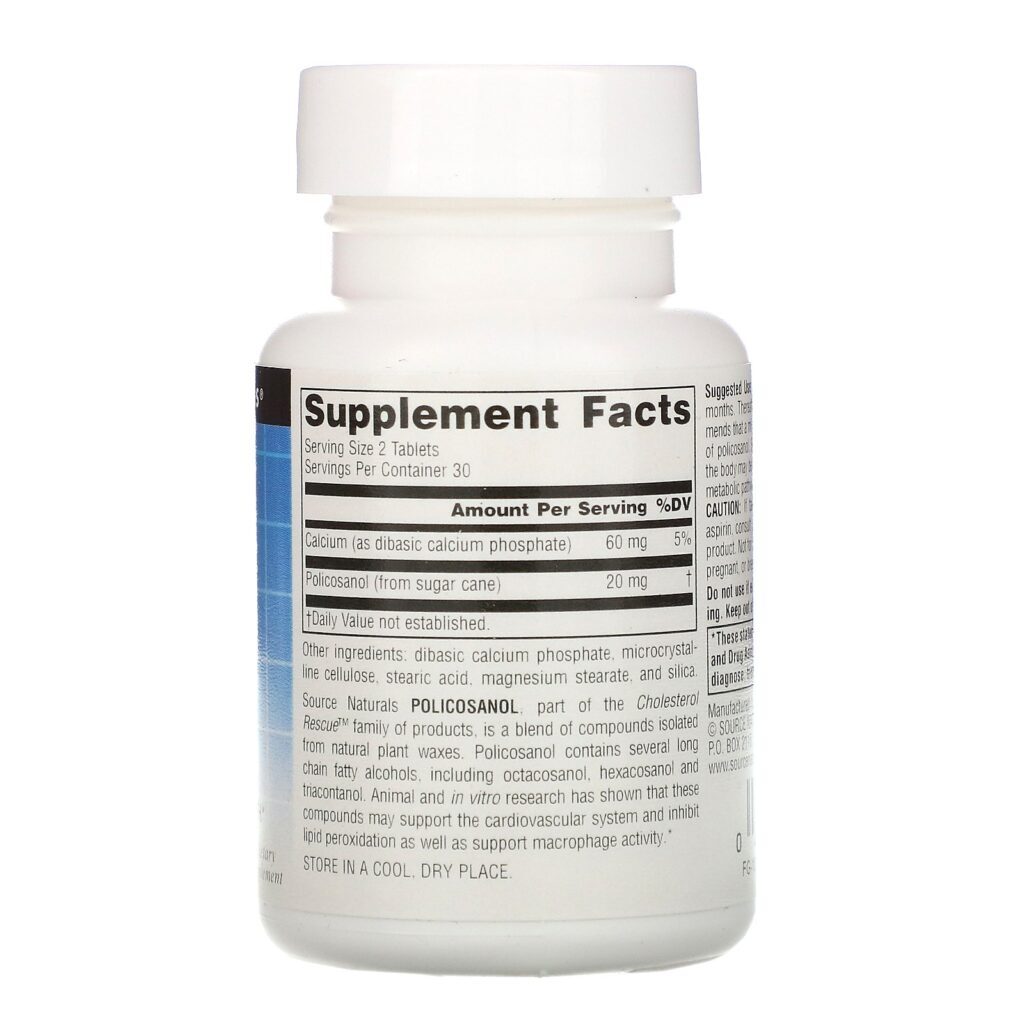 Source Naturals, Policosanol, 10 mg, 60 tabletes - Imagem 2