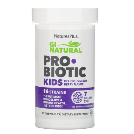 Nature's Plus, GI Natural Probiotic Kids, Delicioso Sabor de Frutas Silvestres, 7 Bilhões de UFCs, 30 Comprimidos Mastigáveis