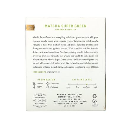 Rishi Tea, Organic Green Tea, Matcha Super Green, 15 Sachets, 1.42 oz (40.5 g) - Image 2