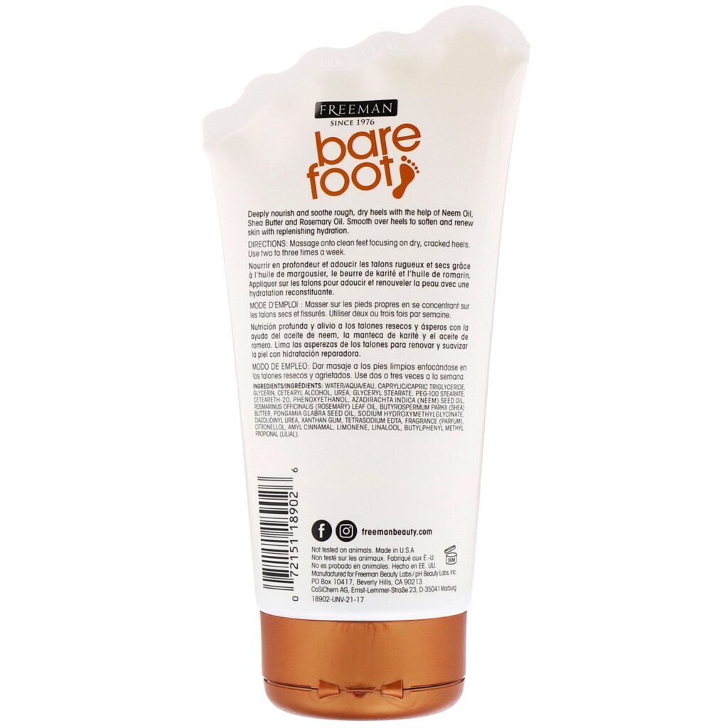 Freeman Beauty, Bare Foot, Reparação, Tratamento de Pés Rachados no Calcanhar, Óleo de Neem e Manteiga de Karité, 3,4 fl oz (100 ml) - Imagem 2