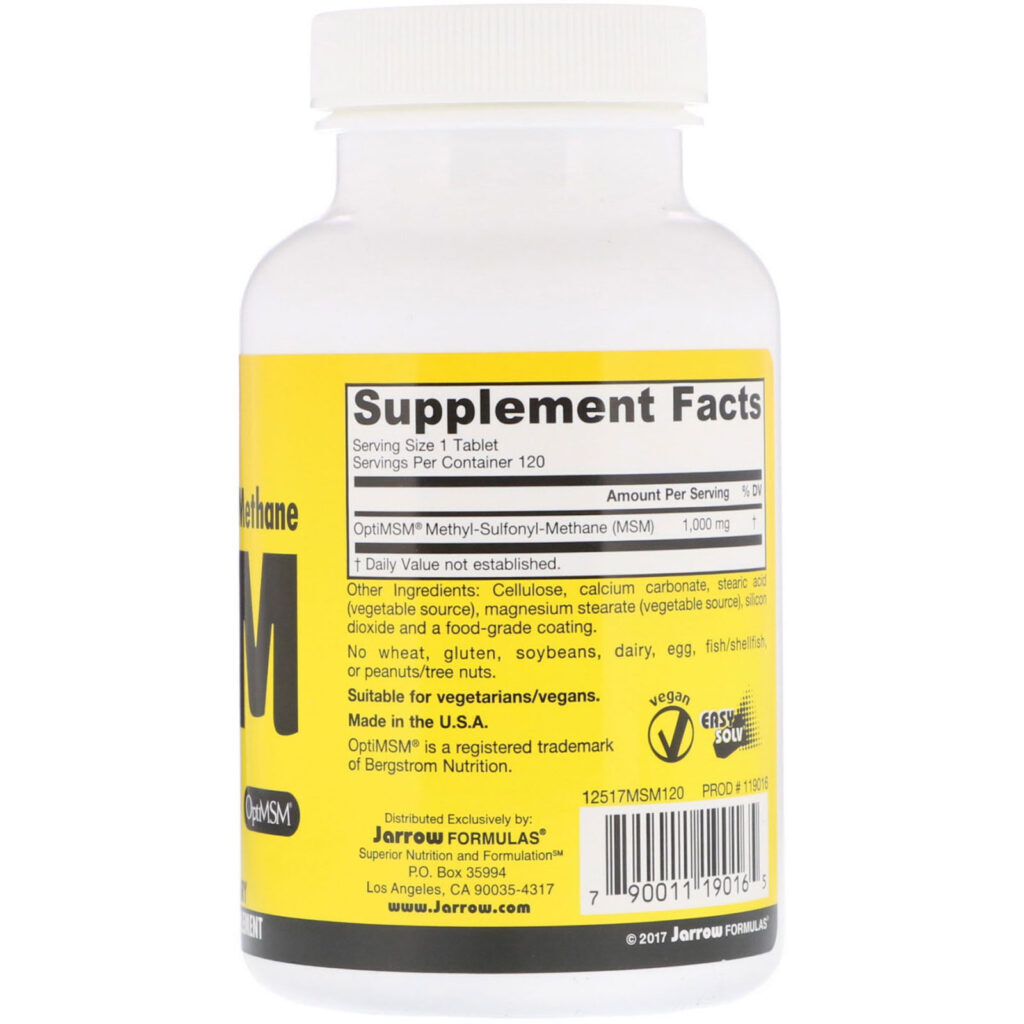 Jarrow Formulas, MSM, 1,000 mg, 120 Tablets - Imagem 2