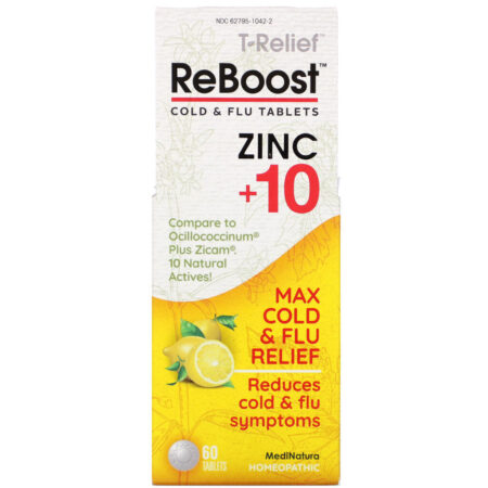 MediNatura, T-Relief, ReBoost, Cold & Flu Tablets, Zinc +10, 60 Tablets - Imagem 2