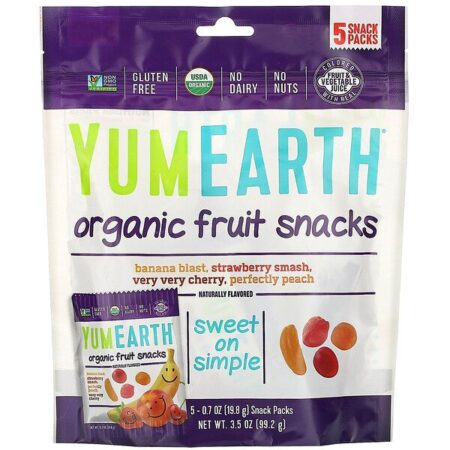 YumEarth, Lanches de Frutas Orgânicas, 5 Pacotes, 19,8 g (0,7 oz) Cada