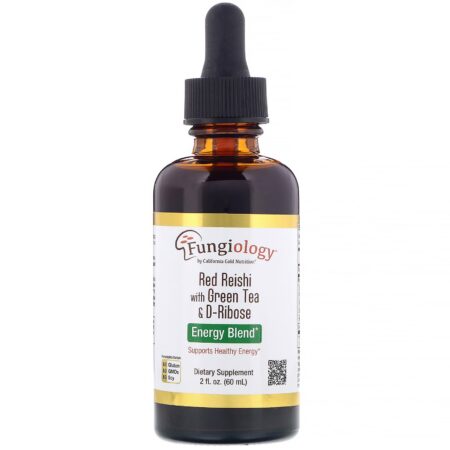 California Gold Nutrition, Fungiology, Reishi Vermelho com Chá Verde e Ribose, Mistura Energética, 2 fl oz (60 ml) - Image 3