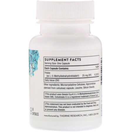 Thorne Research, 5-MTHF, 15 mg, 30 Cápsulas - Imagem 2