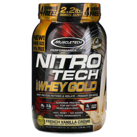 Muscletech, Nitro Tech, 100% Whey Gold, Creme de Baunilha Francês, 2,20 lbs (999 g)