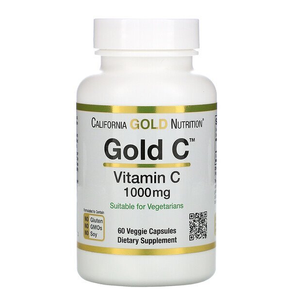 California Gold Nutrition, Gold C, Vitamina C, 1.000 mg, 60 Cápsulas Vegetais