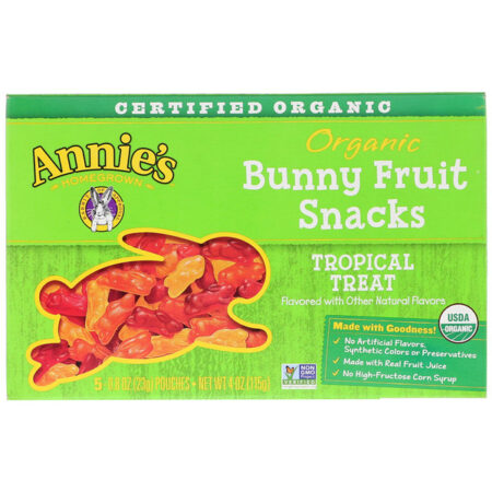 Annie's Homegrown, Lanche do Coelhinho de Frutas Orgânicas, Agrado Tropical, 5 pacotes, 0.8 oz (23 g) Cada