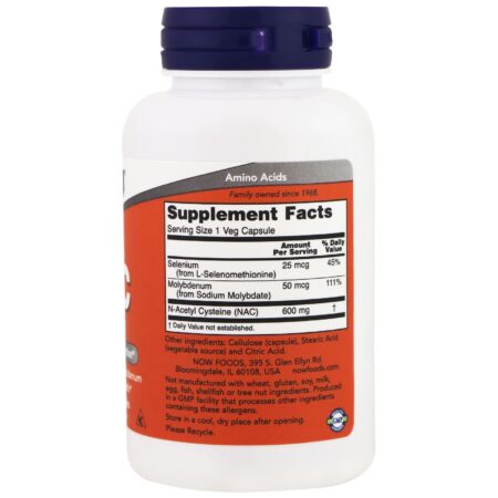 Now Foods, NAC, 600 mg, 100 Cápsulas Vegetais - Image 2