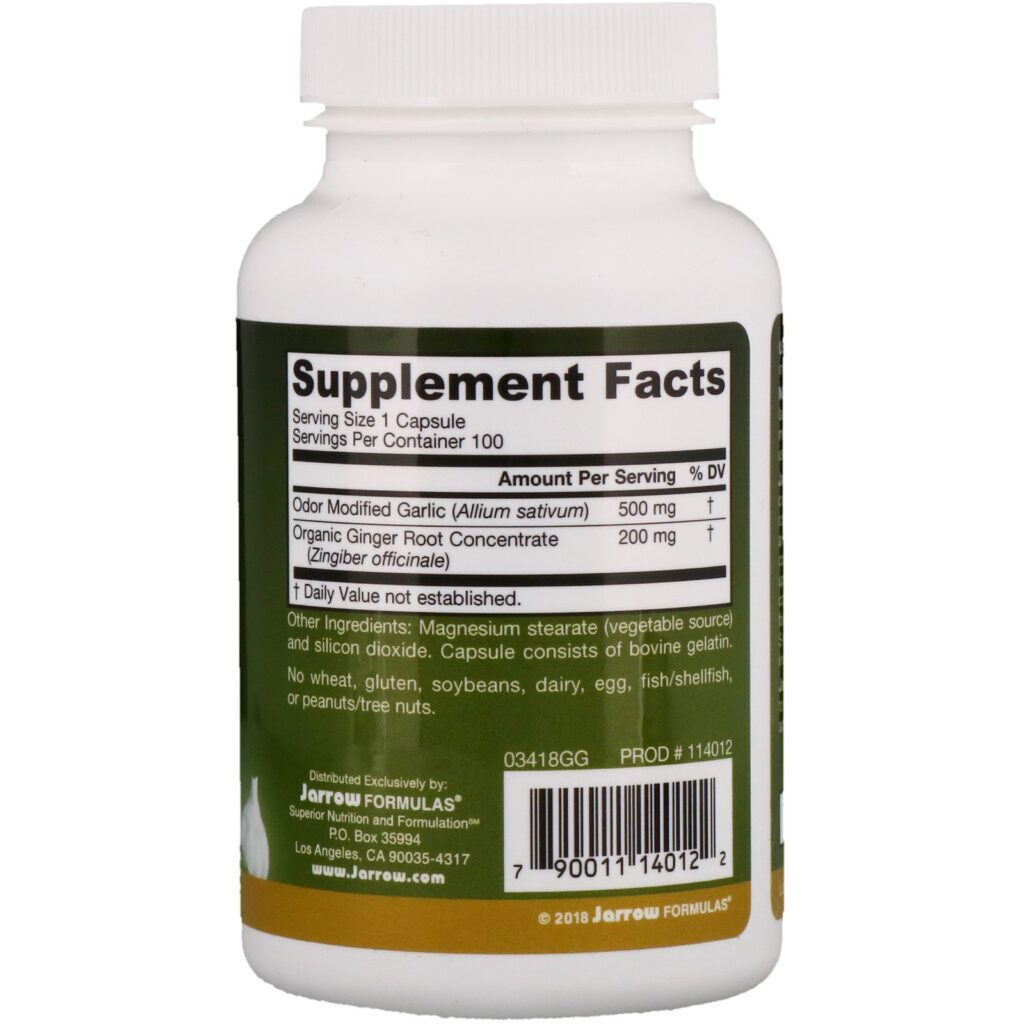 Jarrow Formulas, Garlic & Ginger, 700 mg, 100 Cápsulas - Imagem 2