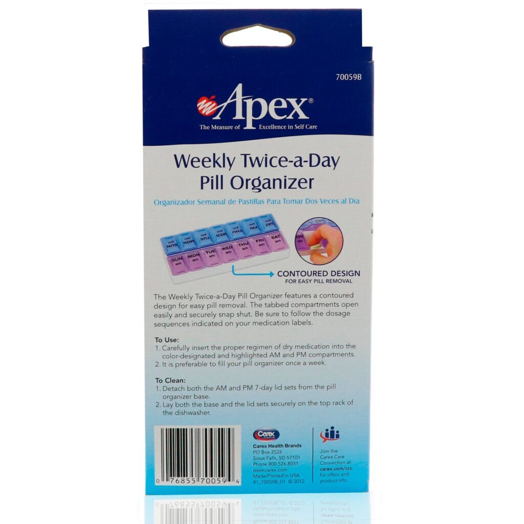 Apex, Weekly Twice-A-Day Pill Organizer, 1 Pill Organizer - Imagem 2