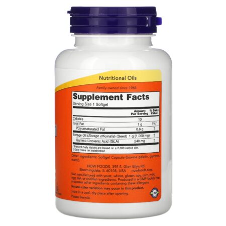 Now Foods, Borage Oil, Concentration GLA, 1,000 mg, 60 Softgels - Image 2