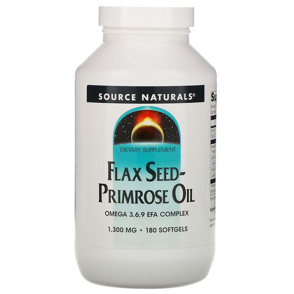 Source Naturals, Óleo de Semente de Linhaça - Prímula, 1.300 mg, 180 cápsulas softgel