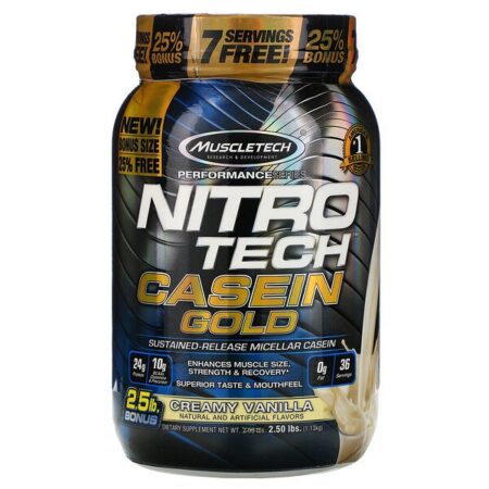 Muscletech, Performance Series, Nitro Tech Casein Gold, Creamy Vanilla, 2.5 lbs (1.13 kg)