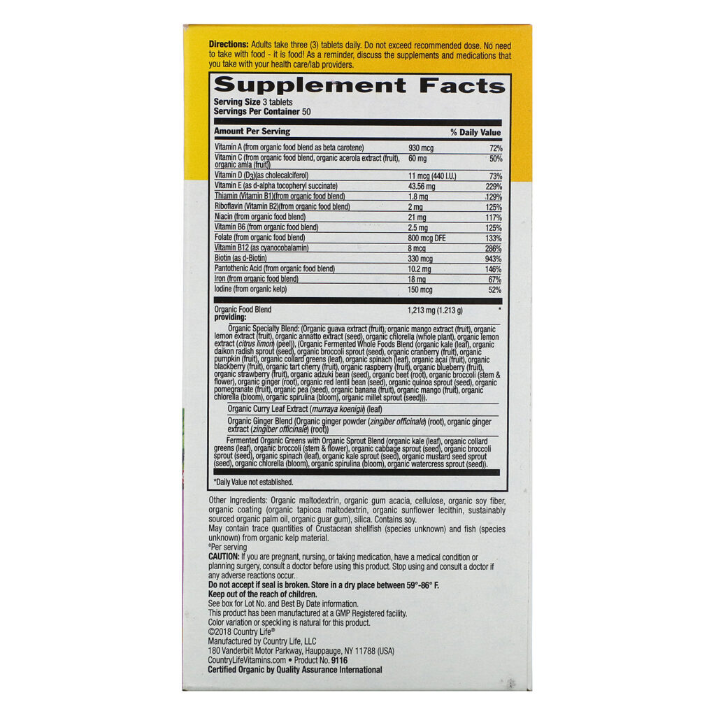 Country Life, Realfood Organics, Prenatal, 150 Easy-to-Swallow Tablets - Imagem 2