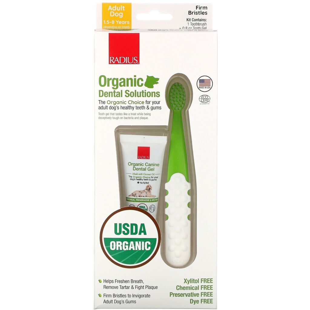 RADIUS, Organic Dental Solutions, Firm Bristles, Adult Dog, 1.5-8 Years , 1 Toothbrush + .8 oz Tooth Gel - Imagem 2