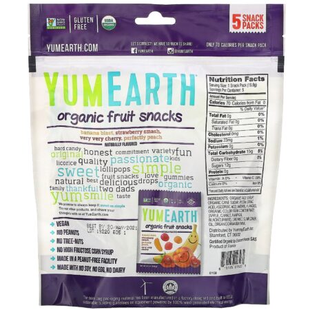 YumEarth, Lanches de Frutas Orgânicas, 5 Pacotes, 19,8 g (0,7 oz) Cada - Image 2