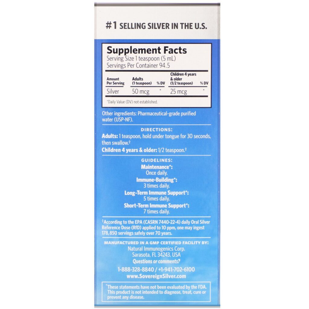 Sovereign Silver, Hidrossol de Prata Bioativo Coloidal, 10 PPM, 473 ml (16 fl oz) - Imagem 2