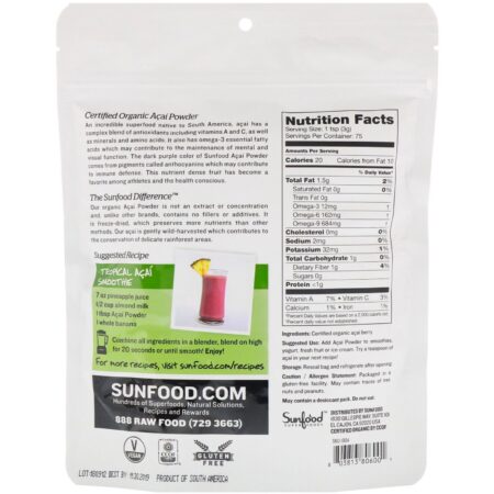 Sunfood, Organic Acai Powder, 8 oz (227 g) - Image 2