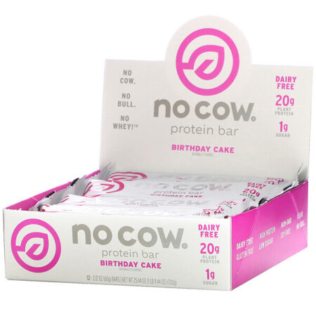 No Cow, Protein Bar, Birthday Cake, 12 Bars, 2.12 oz (60 g) Each