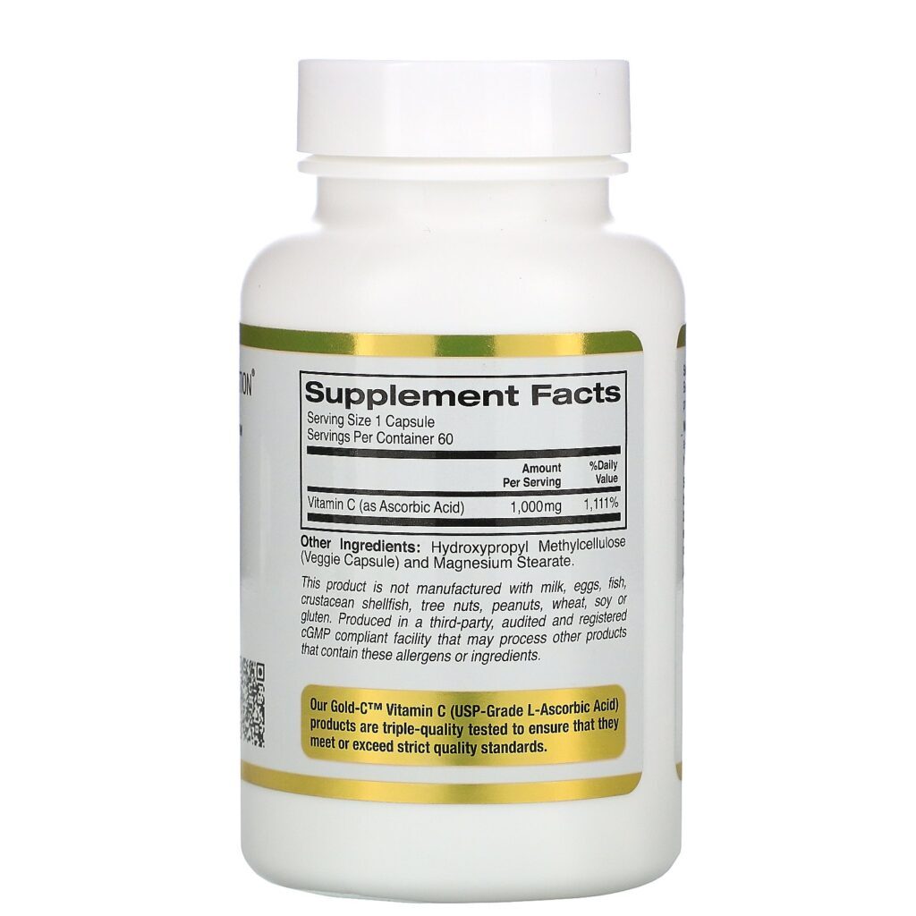 California Gold Nutrition, Gold C, Vitamina C, 1.000 mg, 60 Cápsulas Vegetais - Imagem 2