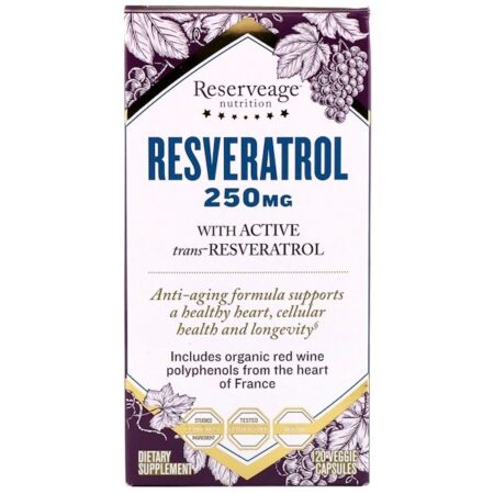 ReserveAge Nutrition, Resveratrol com Trans-Resveratrol Ativo, 250 mg, 120 Cápsulas Vegetais