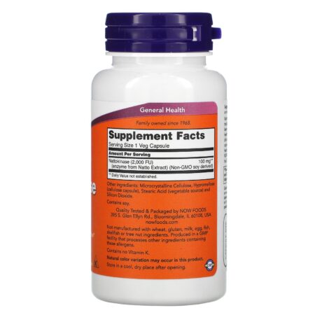 Now Foods, Nattokinase, 100 mg, 120 Cápsulas Vegetais - Image 2