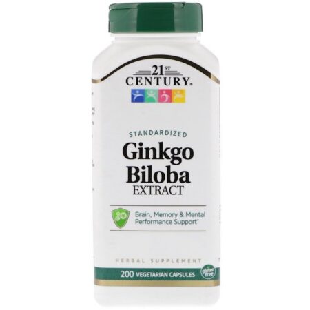 21st Century, Extrato de Ginkgo biloba, Padronizado, 200 Cápsulas Vegetais