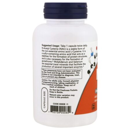 Now Foods, NAC, 600 mg, 100 Cápsulas Vegetais - Imagem 3