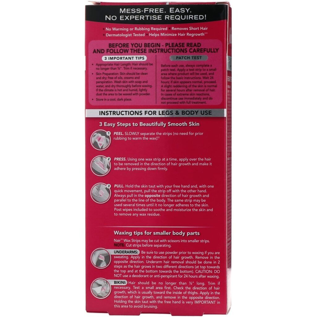 Nair, Removedor de Pelos, Folhas de Cera Prontas para a Aplicação, Para Pernas e Corpo, 40 Folhas de Cera + 6 Lenços para Limpeza Posterior - Imagem 3