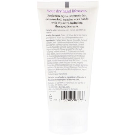 Derma E, Creme Terapêutico de Carité para Hidratação das Mãos, Vitamina E, Lavanda e Neroli, 2 oz (56 g) - Image 2