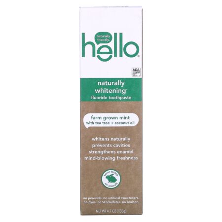 Hello, Creme dental para branqueamento natural, com flúor, Menta da fazenda, 4,7 oz (133 g) - Image 2