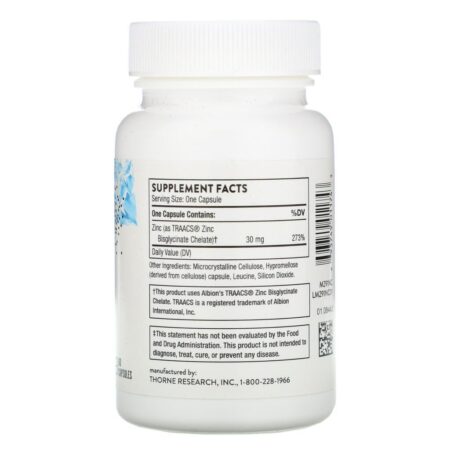 Thorne Research, Zinc Bisglycinate, 30 mg, 60 Capsules - Imagem 2