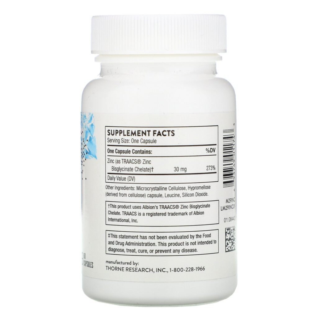 Thorne Research, Zinc Bisglycinate, 30 mg, 60 Capsules - Imagem 2