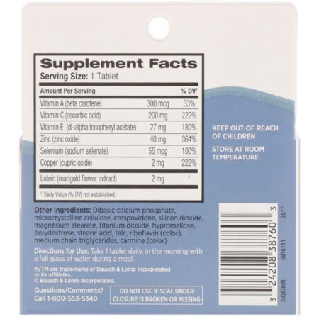 Bausch & Lomb, Eye Vitamin & Mineral Supplement, Lutein & Antioxidants , 60 Tablets - Image 2