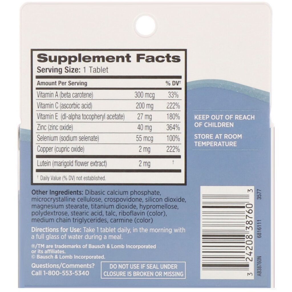 Bausch & Lomb, Eye Vitamin & Mineral Supplement, Lutein & Antioxidants , 60 Tablets - Imagem 2