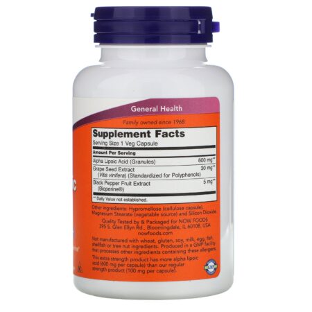 Now Foods, Ácido Alfalipoico, Força Extra, 600 mg, 120 Cápsulas Vegetais - Image 2