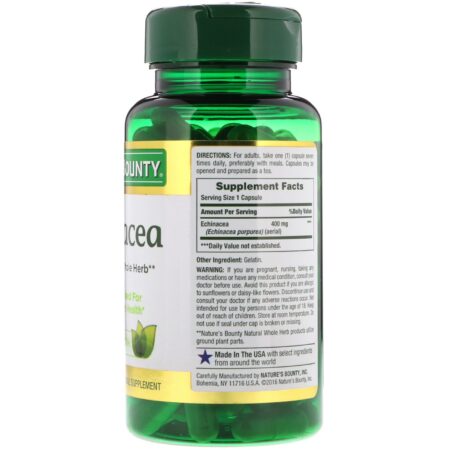 Nature's Bounty, Equinácea, 400 mg, 100 Cápsulas - Image 2