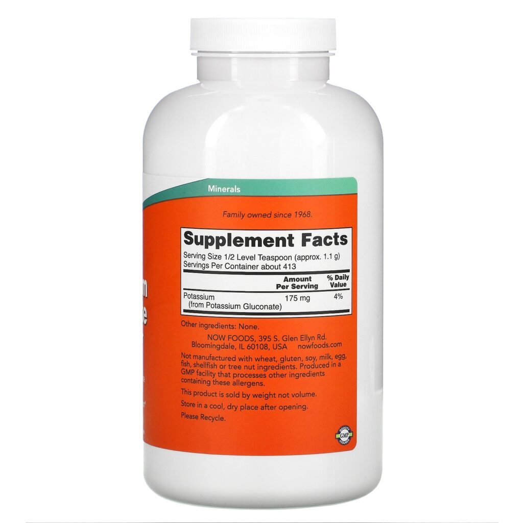 Now Foods, Gluconato puro de potássio em pó, 1 lb (454 g) - Imagem 2
