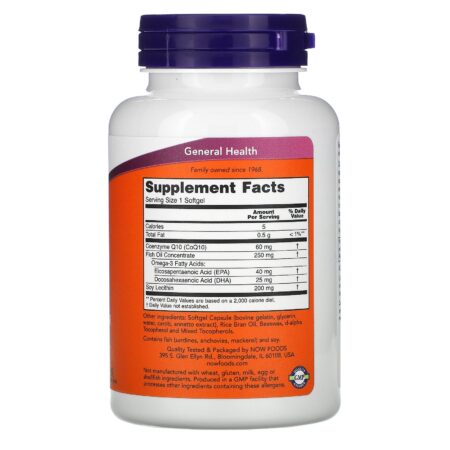 Now Foods, CoQ10 com Óleo de Peixe com Ômega-3, 60 mg, 120 Cápsulas Softgel - Image 2