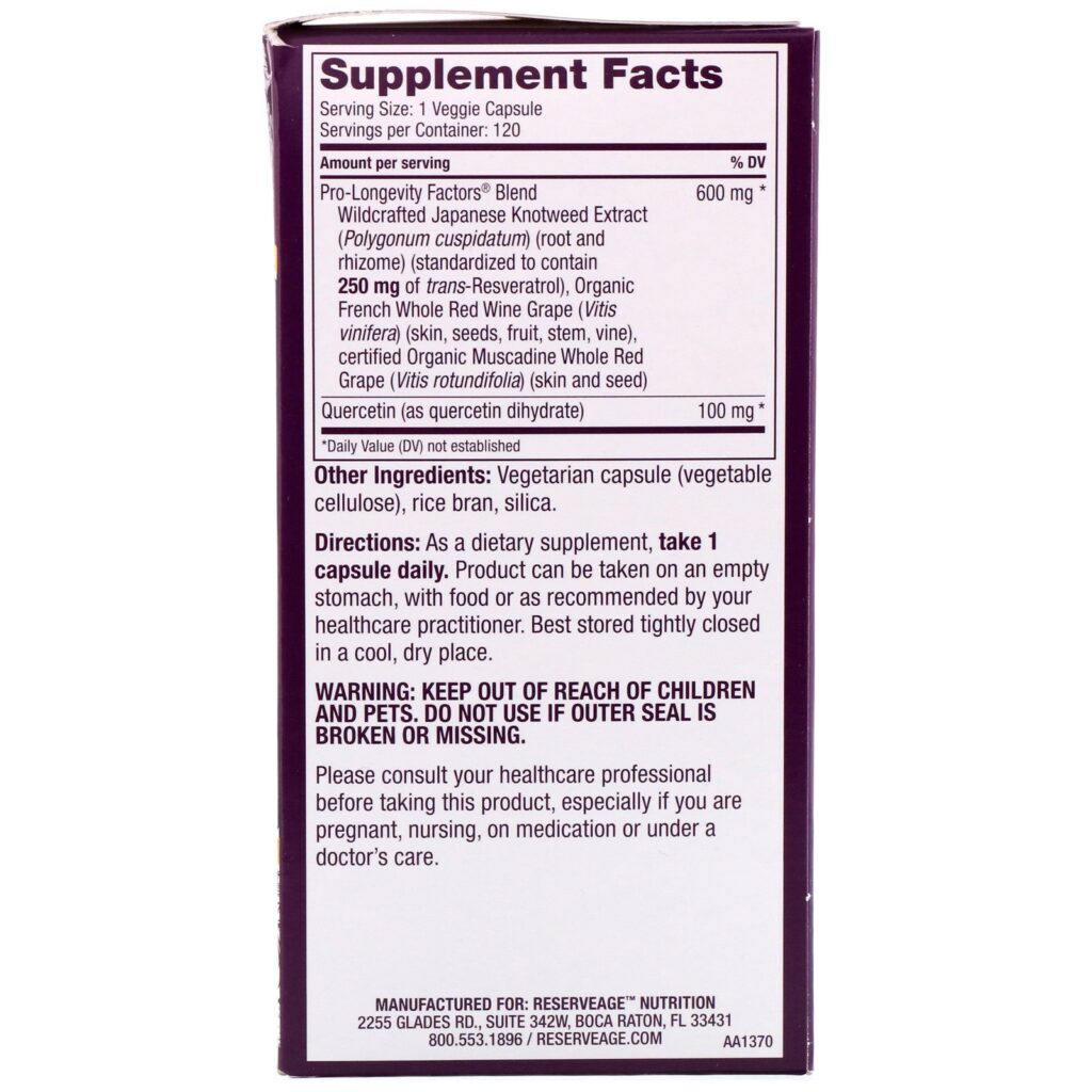ReserveAge Nutrition, Resveratrol com Trans-Resveratrol Ativo, 250 mg, 120 Cápsulas Vegetais - Imagem 2