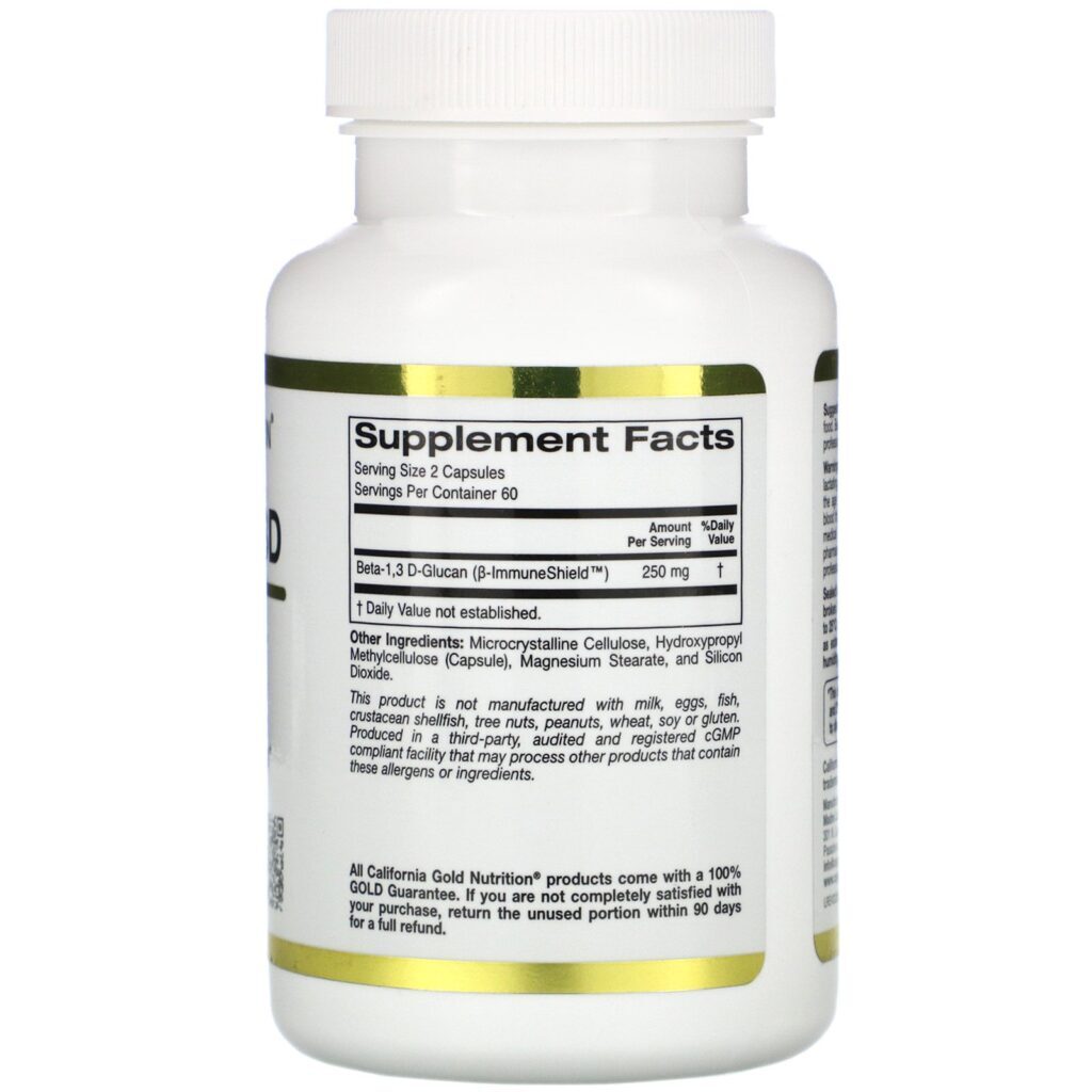 California Gold Nutrition, Betaglucano 1-3D com Beta-ImmuneShield, 250 mg Por Dose, 120 Cápsulas Vegetais - Imagem 2