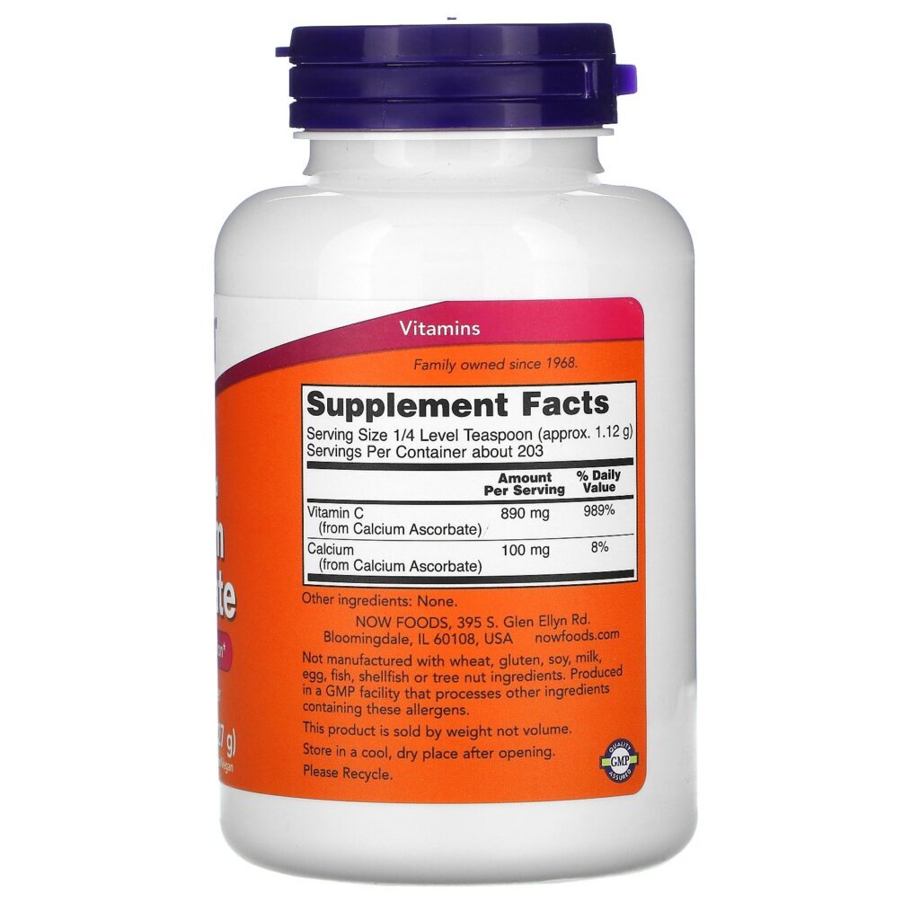 Now Foods, Ascorbato de Cálcio Puro e Tamponado, Vitamina C em Pó, 227 g (8 oz) - Imagem 2