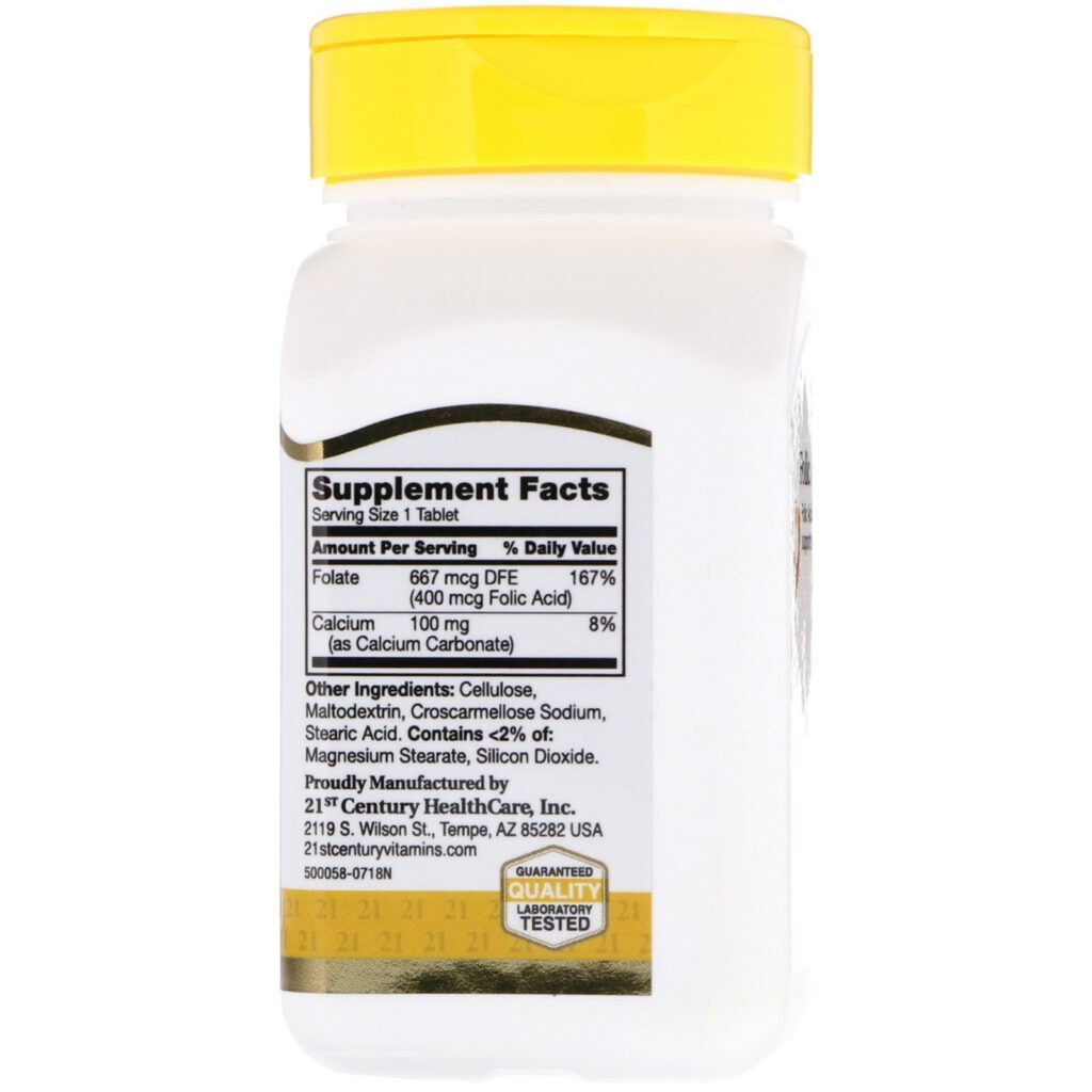 21st Century, Ácido Fólico, 400 mcg, 250 Comprimidos Fáceis de Engolir - Imagem 2